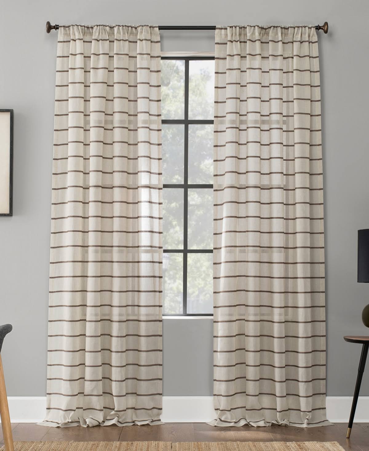 Clean Window Twill Stripe Anti-Dust Curtain Panel, 52" x 84" - Mocha