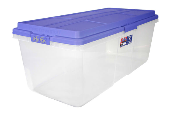 Hefty 113 Qt. Clear Storage Bin with Blue Hi-Rise Lid