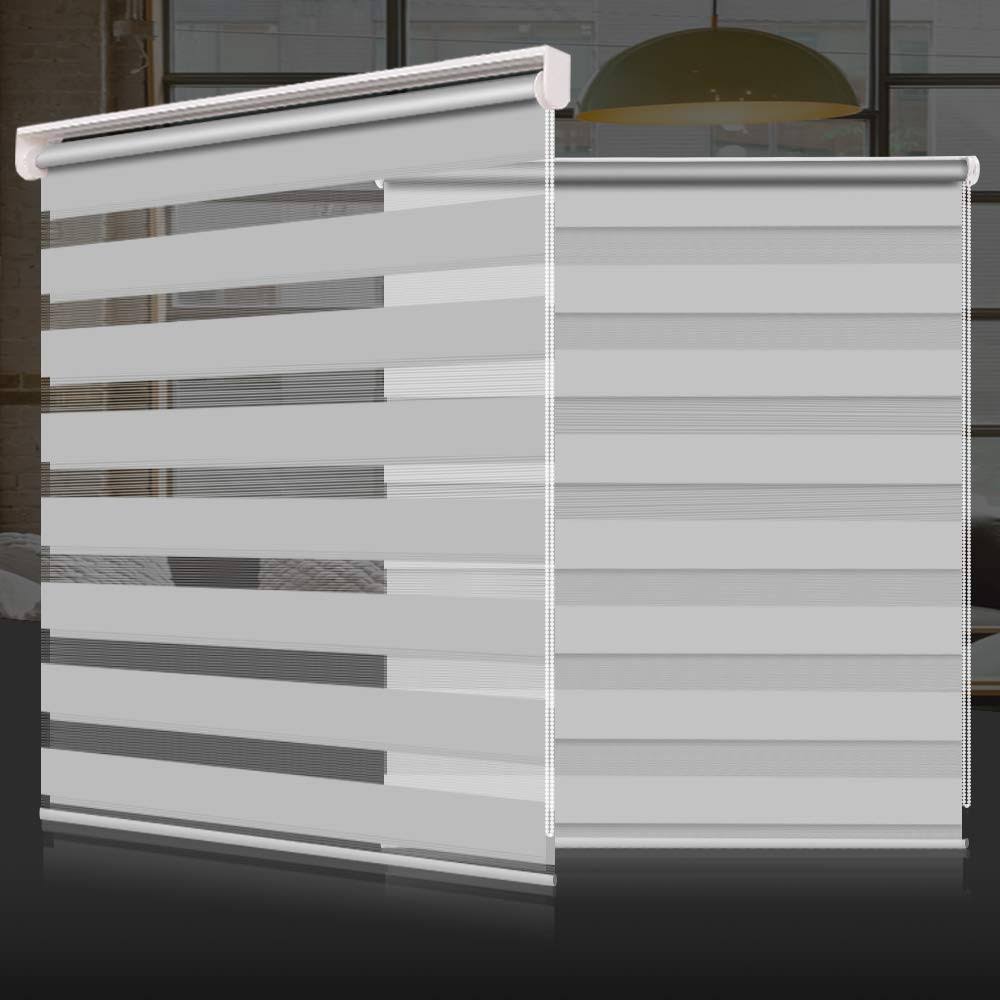 SEEYE Zebra Shade Blinds Horizontal Window Curtain Day and Night Blind Dual Layer Shades Easy to Install 19.7"�G59", Grey
