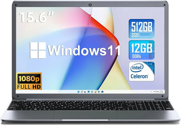 SGIN 15.6 in Laptop 12GB DDR4 512GB SSD Windows 11 with Intel Celeron N5095A Full HD 1920x1080