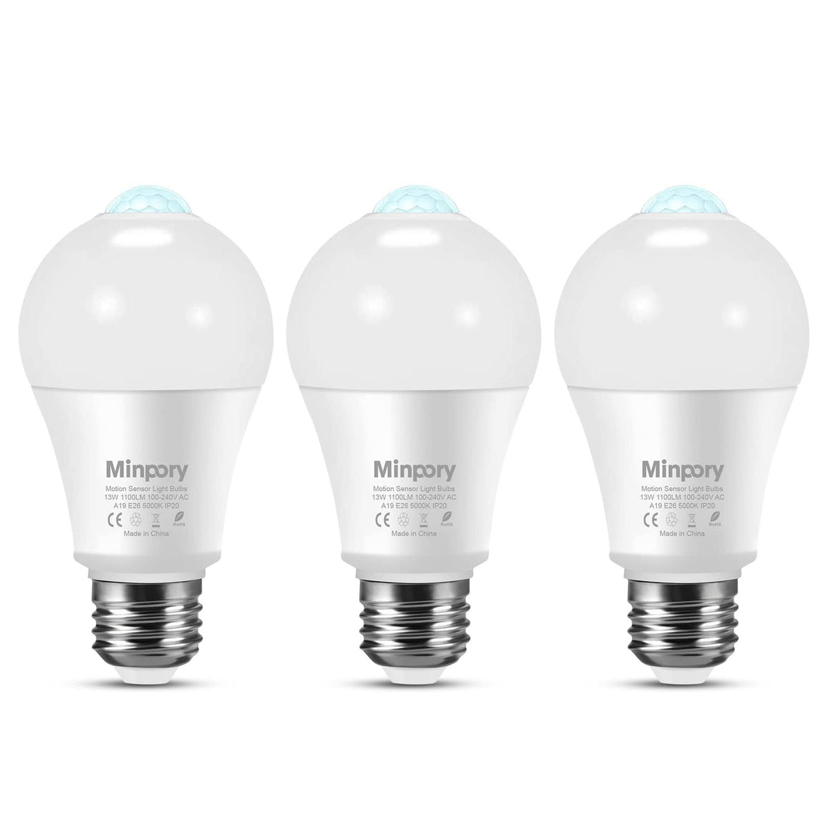 Minpory Motion Sensor Light Bulbs, 13W(100W Equivalent) Motion Detector Auto Activated Dusk to Dawn Security LED Bulb, A19 E26 5000K Daylight